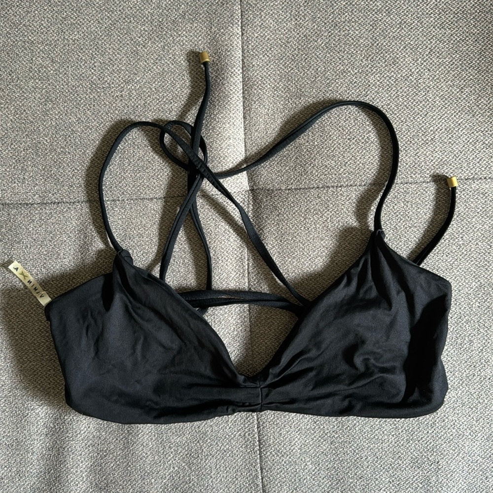 Vitamin A black strappy bikini top gold accent